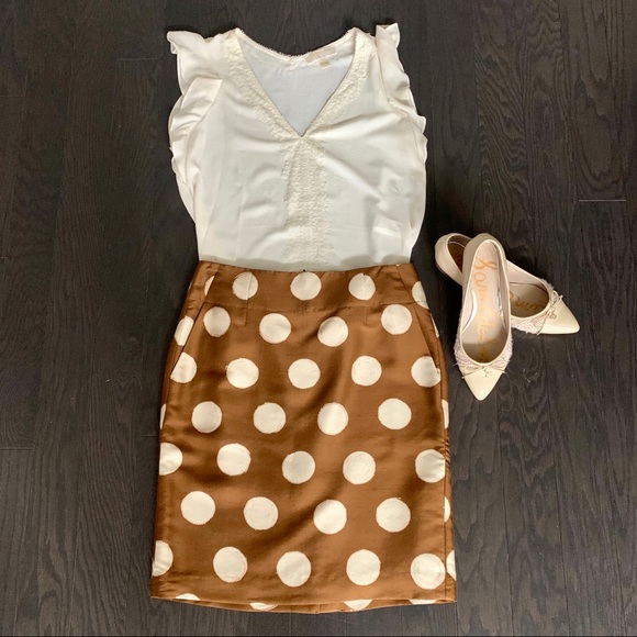 Banana Republic Caramel/Cream Polkadot Silk Skirt - Picture 1 of 6